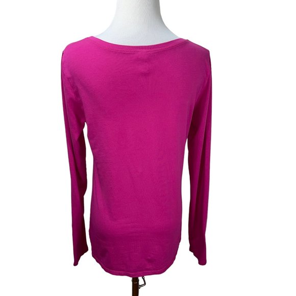 Lucy Pink Solid Pima Cotton Trapeze Long Sleeve Knit Top Workout T-Shirt Tunic - Picture 7 of 10